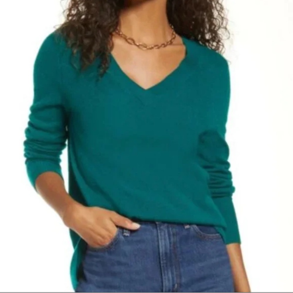 Halogen Women’s V Neck 100% Cashmere Sweater Emerald Green Size Small Soft